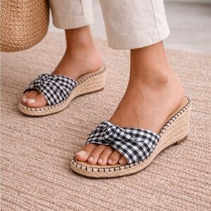 Franco Sarto Black and White Cotton Checkered Sandals